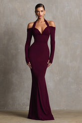 Burgunderrotes Neckholder Meerjungfrau Spandex Langes Ballkleid
